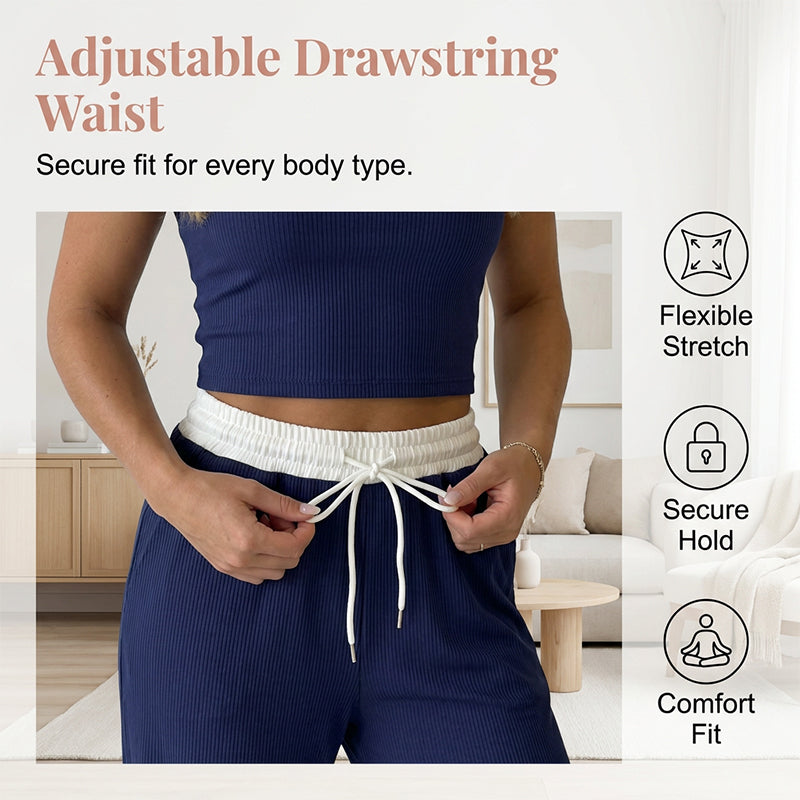 Contrast Trim Top & Wide Leg Pants Set