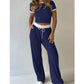 Contrast Trim Top & Wide Leg Pants Set