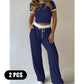 Contrast Trim Top & Wide Leg Pants Set
