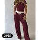 Contrast Trim Top & Wide Leg Pants Set