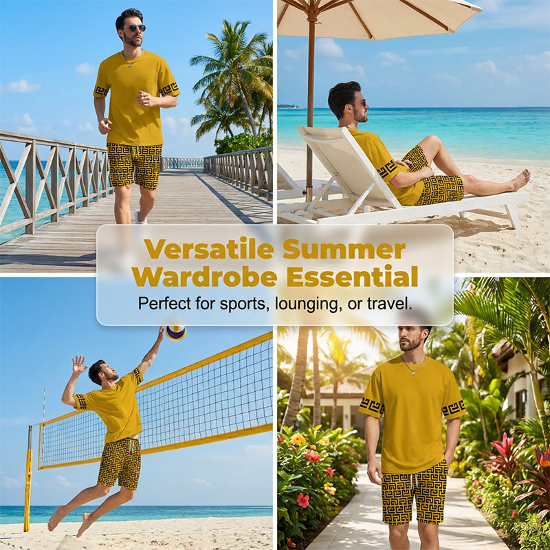 ⏰🔥TIME-LIMITED 50% OFF! 🏃‍♂️ Men’s Summer Tracksuit Set – Quick-Dry, Graphic & Stylish Yellow ✨