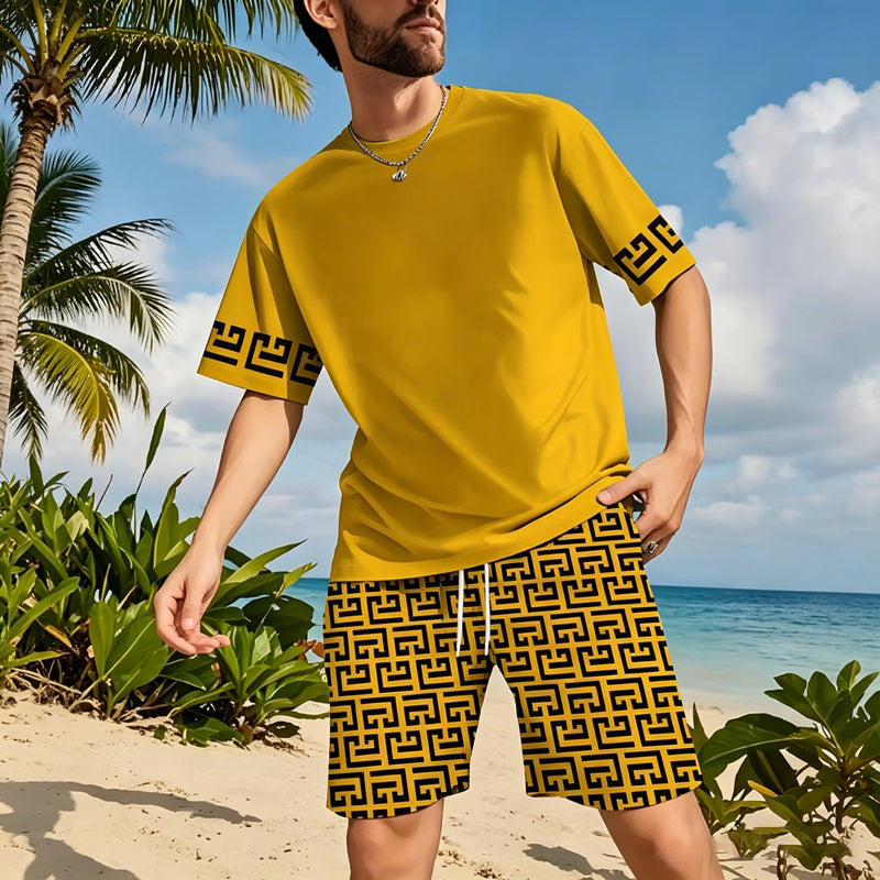 ⏰🔥TIME-LIMITED 50% OFF! 🏃‍♂️ Men’s Summer Tracksuit Set – Quick-Dry, Graphic & Stylish Yellow ✨