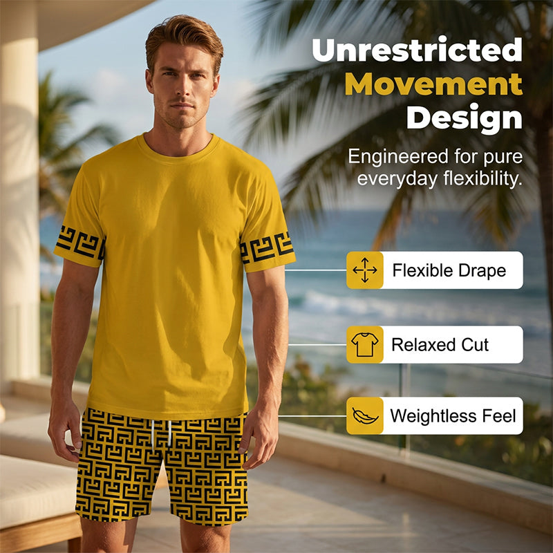⏰🔥TIME-LIMITED 50% OFF! 🏃‍♂️ Men’s Summer Tracksuit Set – Quick-Dry, Graphic & Stylish Yellow ✨