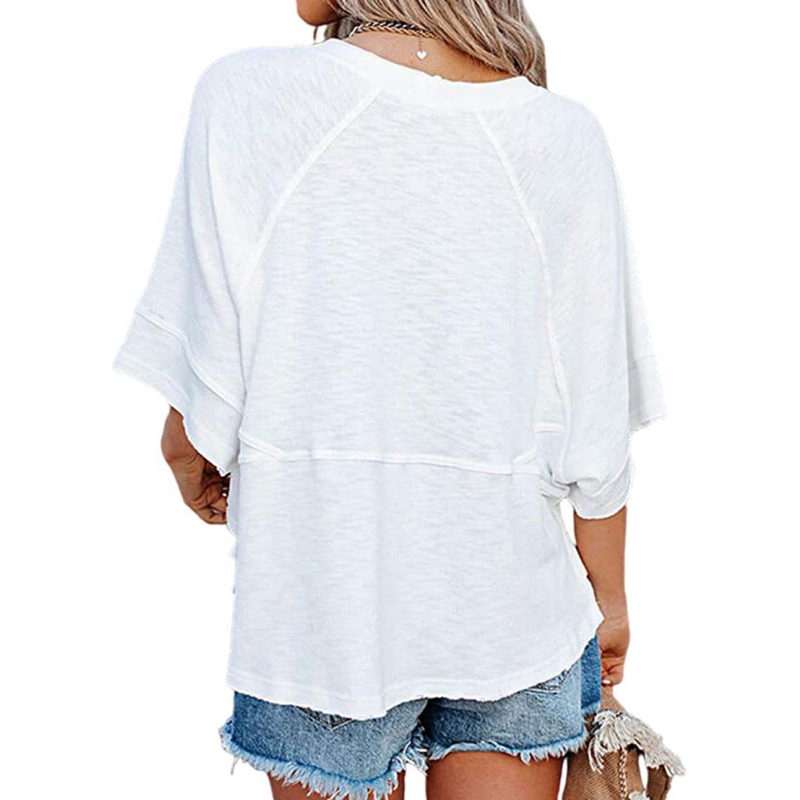 🎉 2026 Sale — Over 54,000 Sold! 👚 Women's Solid Color Splicing Loose Five Points Flare Sleeve T-Shirt – Breathable & Flowy 🌸