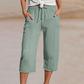 Women's Solid-Color Pleated Cotton-Linen Cropped Pants