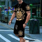 🖤👕🩳 50% OFF Men’s Gold Crest T-Shirt & Shorts Set✨ – Luxury Print, Breathable Comfort & Instant Summer Style