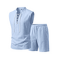 Men's Linen Sleeveless Lace-Up Top & Shorts Set