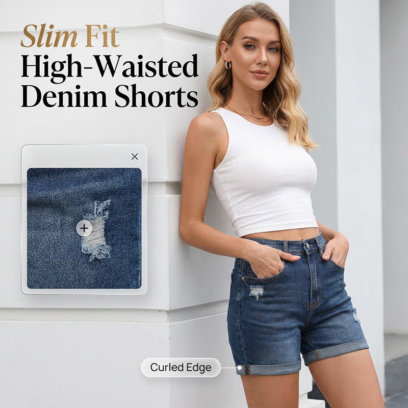 👖 50% DE DESCONTO – Shorts Jeans Feminino com Barra Revirada | Estiloso, confortável & perfeito para o verão