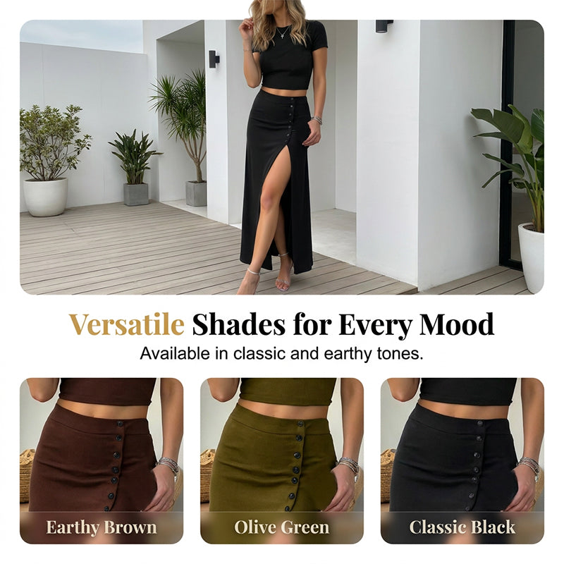 🔥 50% OFF · Women's 2-Piece Short Sleeve Top & Slit Midi Skirt Set ✨