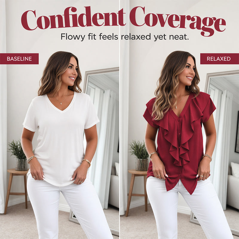 🎉 LIMITED TIME 50% OFF! 🔥New Arrivals & Best Sellers-Elegant Ruffle V-Neck Blouse
