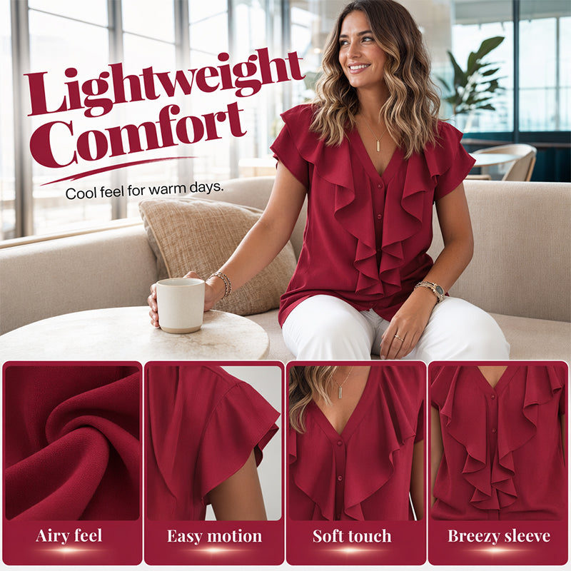 🎉 LIMITED TIME 50% OFF! 🔥New Arrivals & Best Sellers-Elegant Ruffle V-Neck Blouse