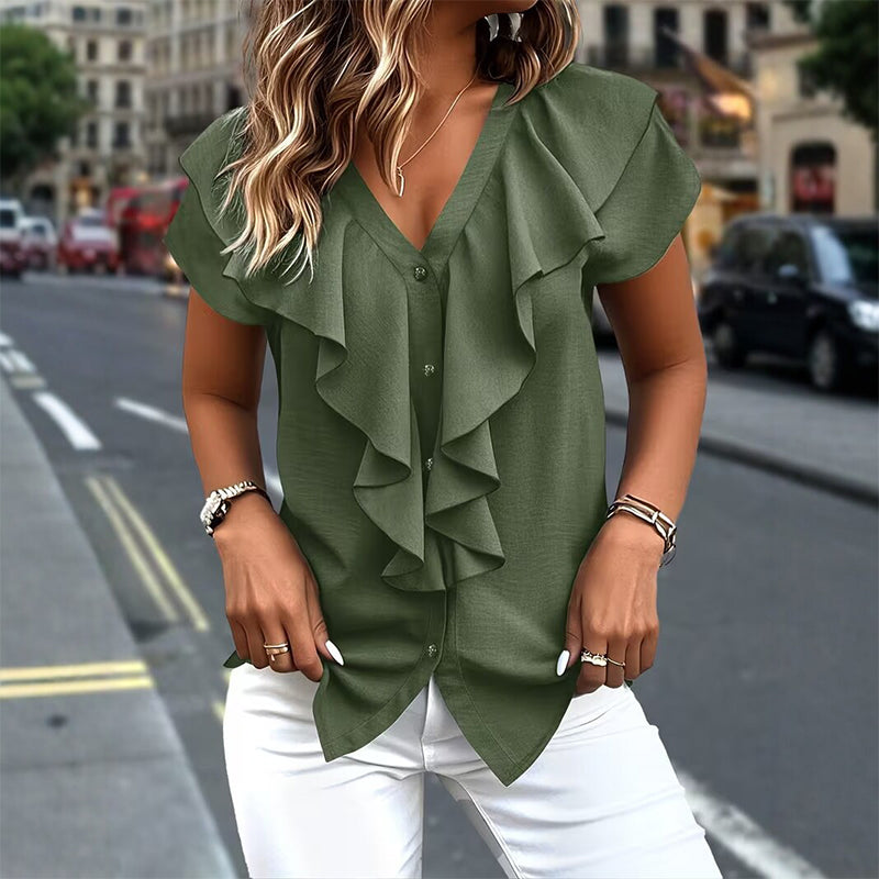 🎉 LIMITED TIME 50% OFF! 🔥New Arrivals & Best Sellers-Elegant Ruffle V-Neck Blouse