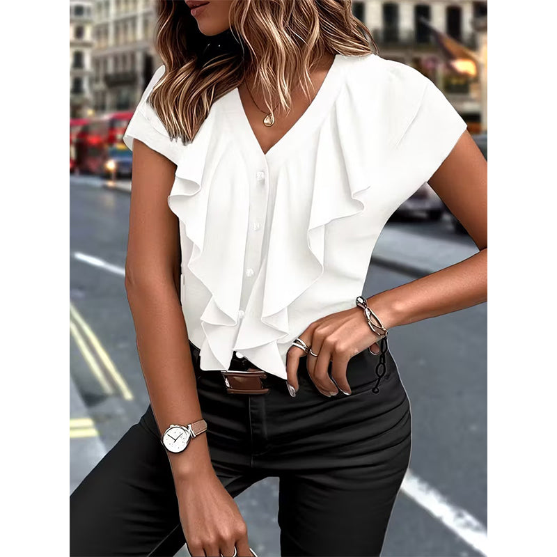 🎉 LIMITED TIME 50% OFF! 🔥New Arrivals & Best Sellers-Elegant Ruffle V-Neck Blouse