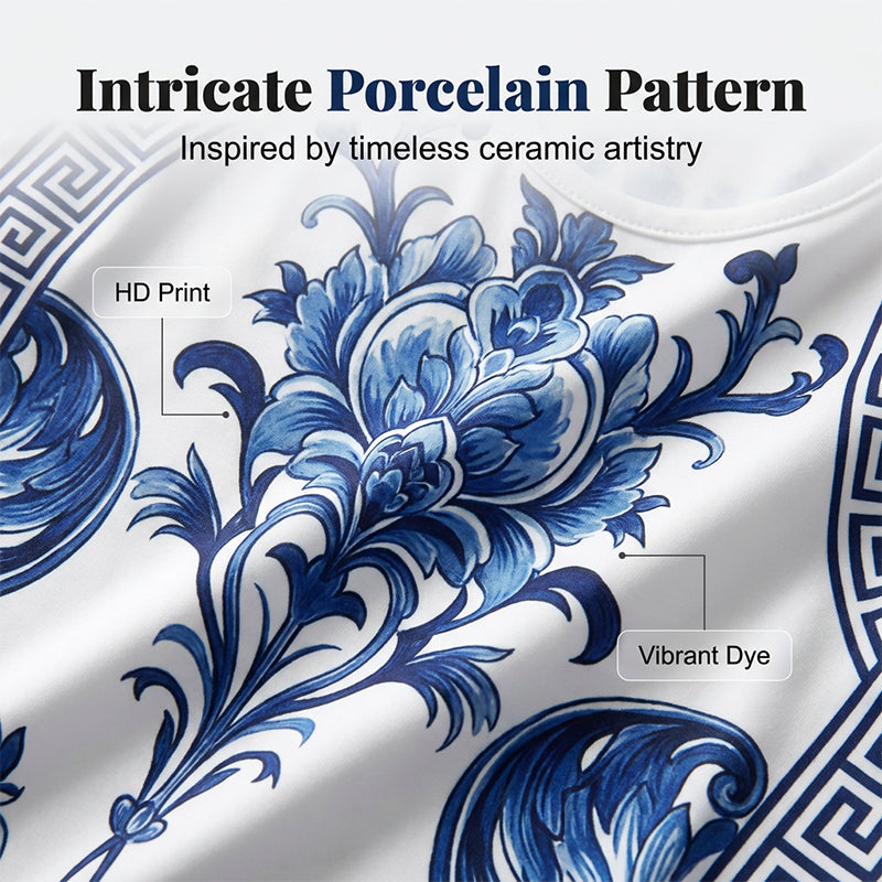👗New Arrivals 50% OFF💥Women's Classic Floral Print Maxi Dress – Bodycon, Side Slit, Porcelain Pattern 💙