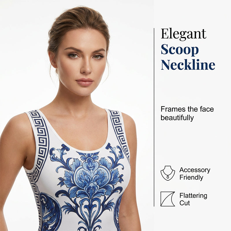 👗New Arrivals 50% OFF💥Women's Classic Floral Print Maxi Dress – Bodycon, Side Slit, Porcelain Pattern 💙