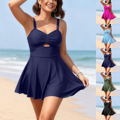 🌊👙 Women's dress-style swimsuit, A-line cut, featuring a sexy cutout design.
