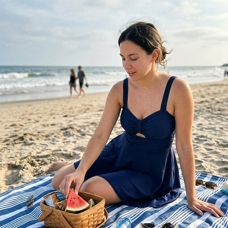 🌊👙 Women's dress-style swimsuit, A-line cut, featuring a sexy cutout design.