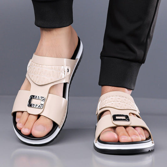 ☀️ 50% Off | Men's Faux Leather Slip-On Sandals – Premium Comfort ✈️🌞