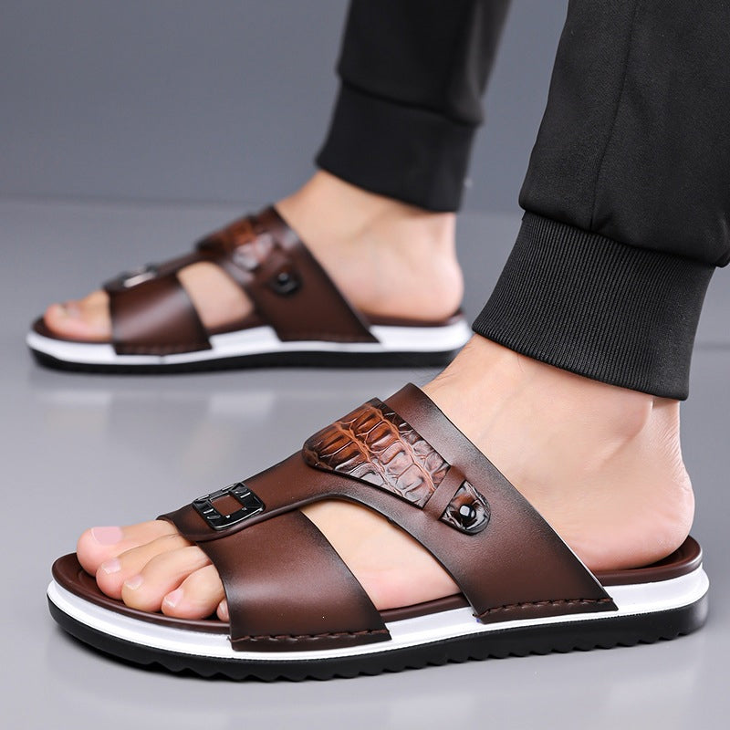☀️ 50% Off | Men's Faux Leather Slip-On Sandals – Premium Comfort ✈️🌞