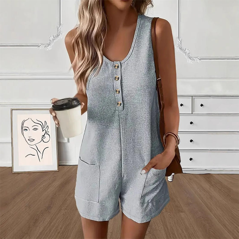 👗 50% OFF – Limited Time ✨ Women's Sleeveless Button-Front Romper – Chic, Breezy & Effortless Style! | Flattering Fit, Perfect for Summer 🌴☀️