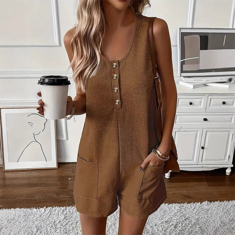 👗 50% OFF – Limited Time ✨ Women's Sleeveless Button-Front Romper – Chic, Breezy & Effortless Style! | Flattering Fit, Perfect for Summer 🌴☀️