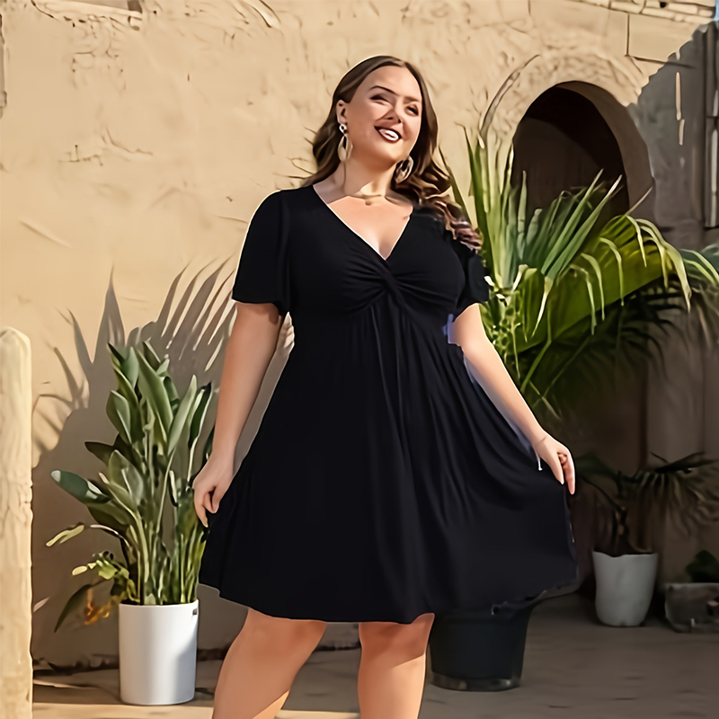 🏖️Summer New Arrive💖⌛️50% OFF NOW!!👗Elegant V-Neck Twist Front Midi Dress with Pockets — Flattering Silhouette, Effortless All-Day Style