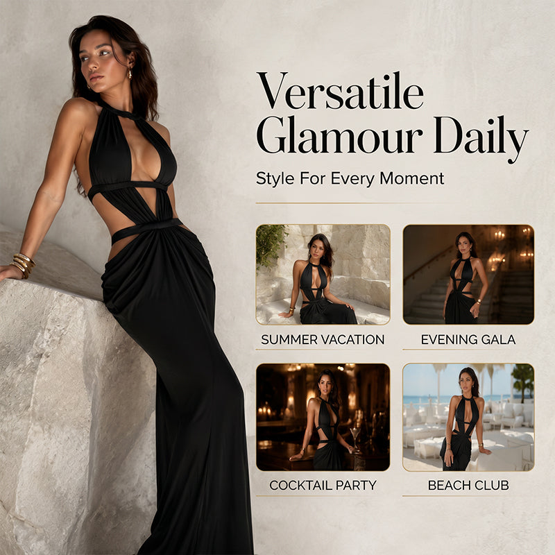 🔥 60% OFF on selected products🎉Women's Sexy Halter Neck Cutout Maxi Dress