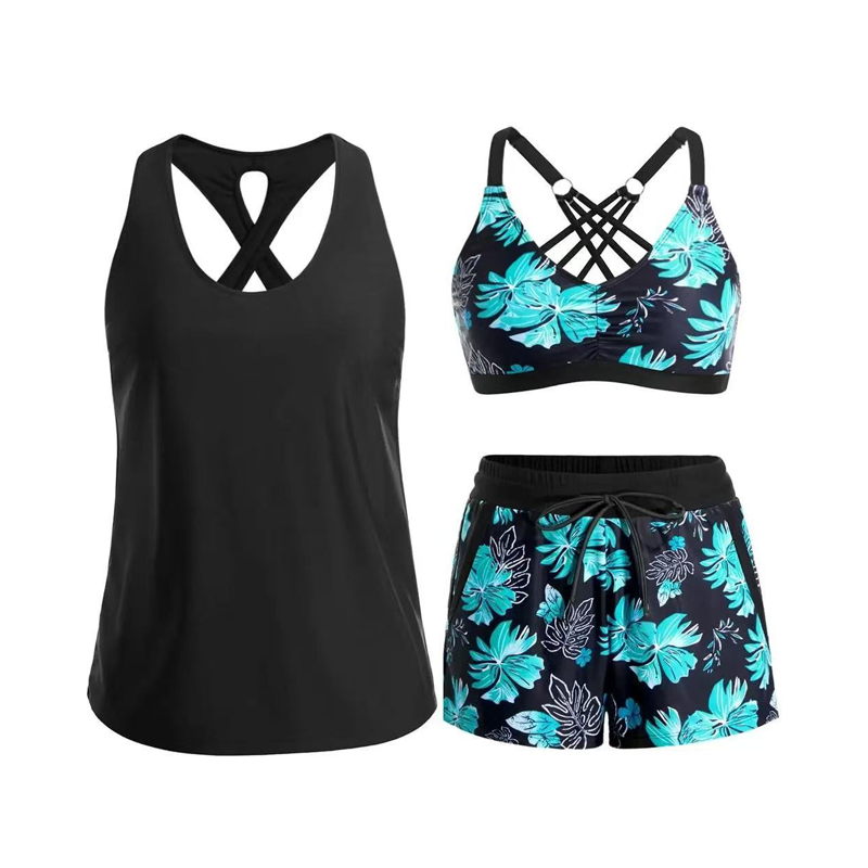🔥2026 Hot Sale 50% OFF✨⚡ 50K+ SOLD! 🎁Women's 3-Piece Swimsuit Tankini Set with Shorts👙