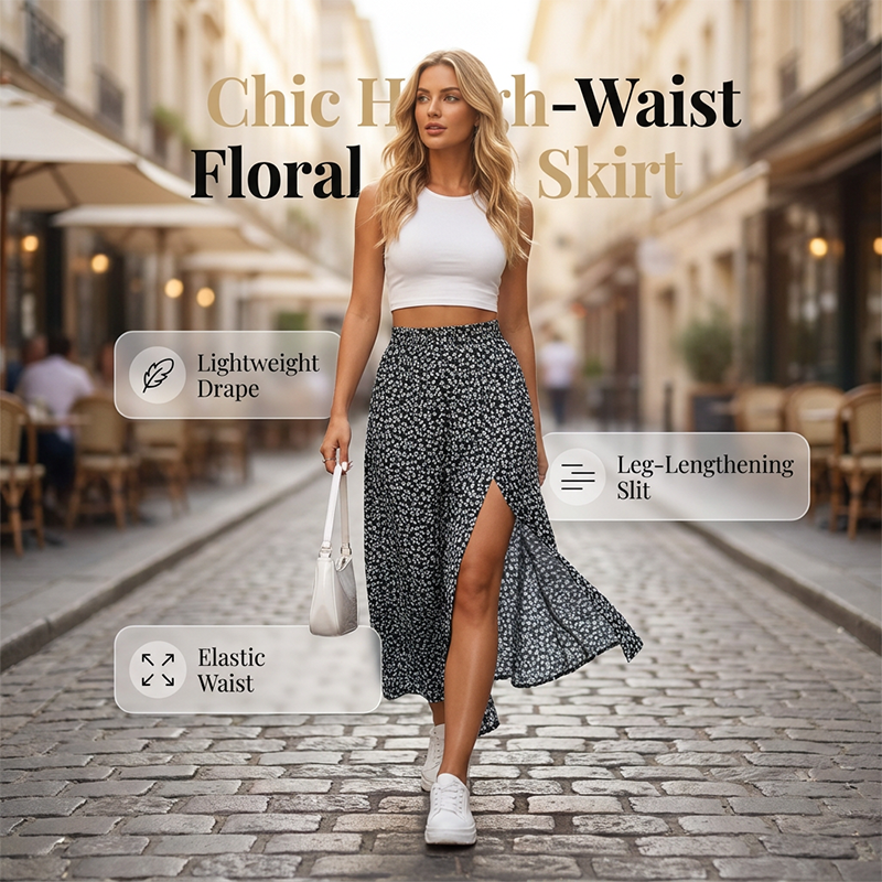 👗 LIMITED-TIME 50% OFF! ✨👗Women's Ditsy Floral High-Waist Slit Skirt