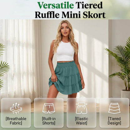 🎉FLASH DEAL 50% OFF！ – Flowy Tiered Ruffle Skort👗  | Hidden Shorts, Comfy Elastic Waist, Breathable Summer Fabric 🌞 Perfect for Active Days & Brunch Dates 🥂