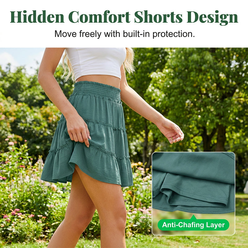🎉FLASH DEAL 50% OFF！ – Flowy Tiered Ruffle Skort👗  | Hidden Shorts, Comfy Elastic Waist, Breathable Summer Fabric 🌞 Perfect for Active Days & Brunch Dates 🥂