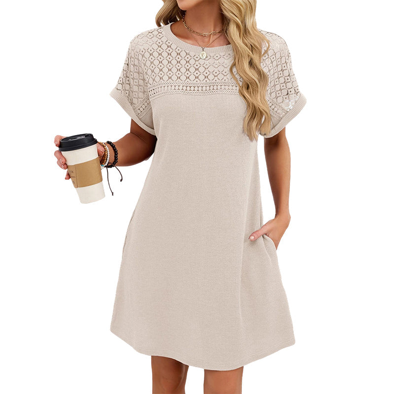 50% OFF! 👗💥Women's Short Sleeve Lace Patchwork A-Line Dress