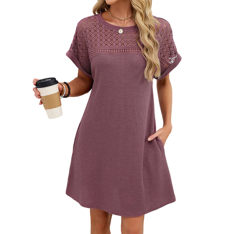 50% OFF! 👗💥Women's Short Sleeve Lace Patchwork A-Line Dress