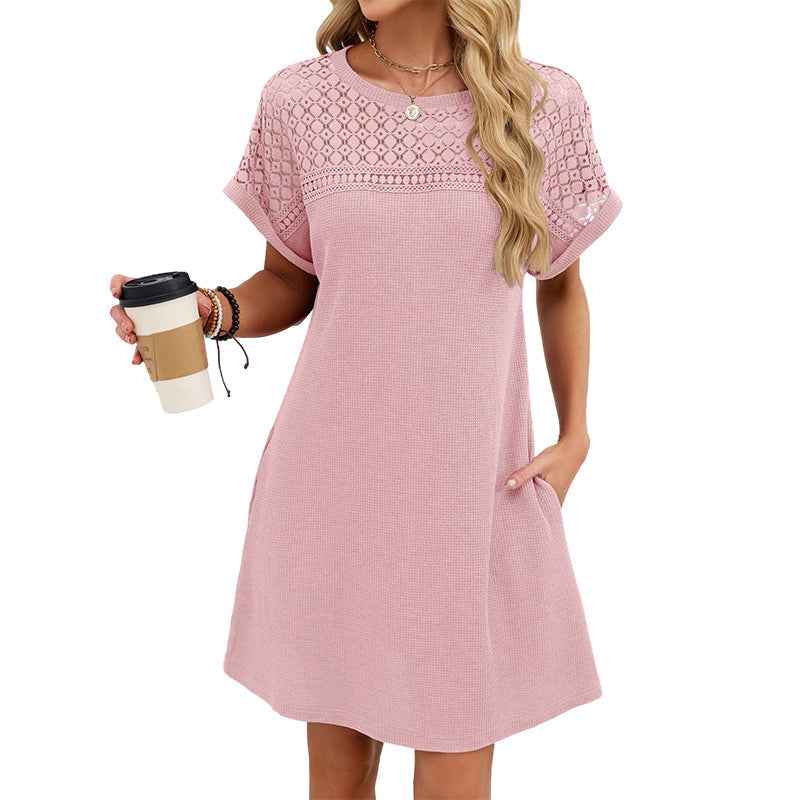 50% OFF! 👗💥Women's Short Sleeve Lace Patchwork A-Line Dress