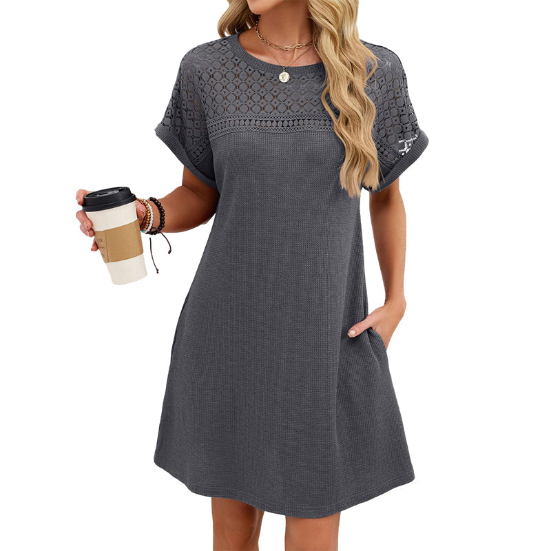 50% OFF! 👗💥Women's Short Sleeve Lace Patchwork A-Line Dress