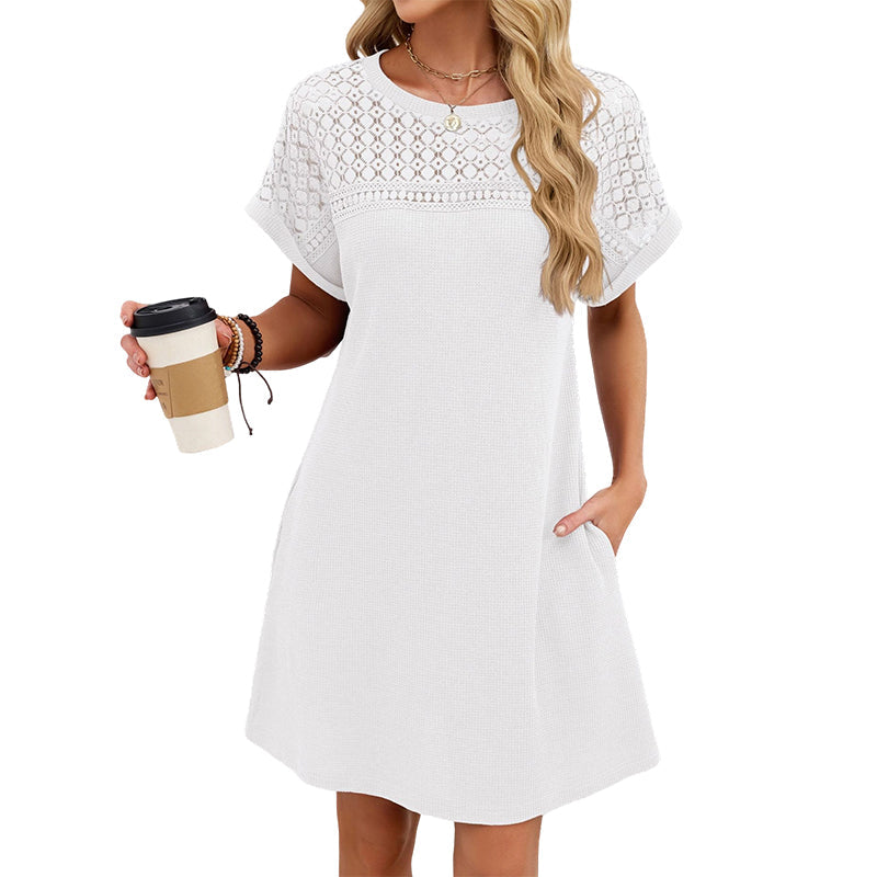 50% OFF! 👗💥Women's Short Sleeve Lace Patchwork A-Line Dress