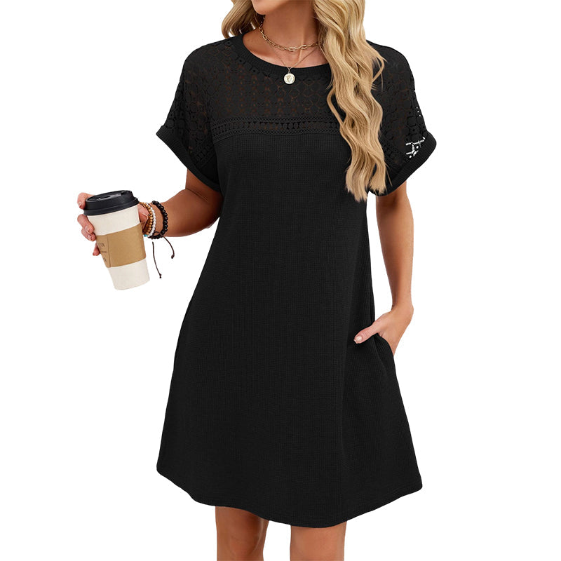50% OFF! 👗💥Women's Short Sleeve Lace Patchwork A-Line Dress