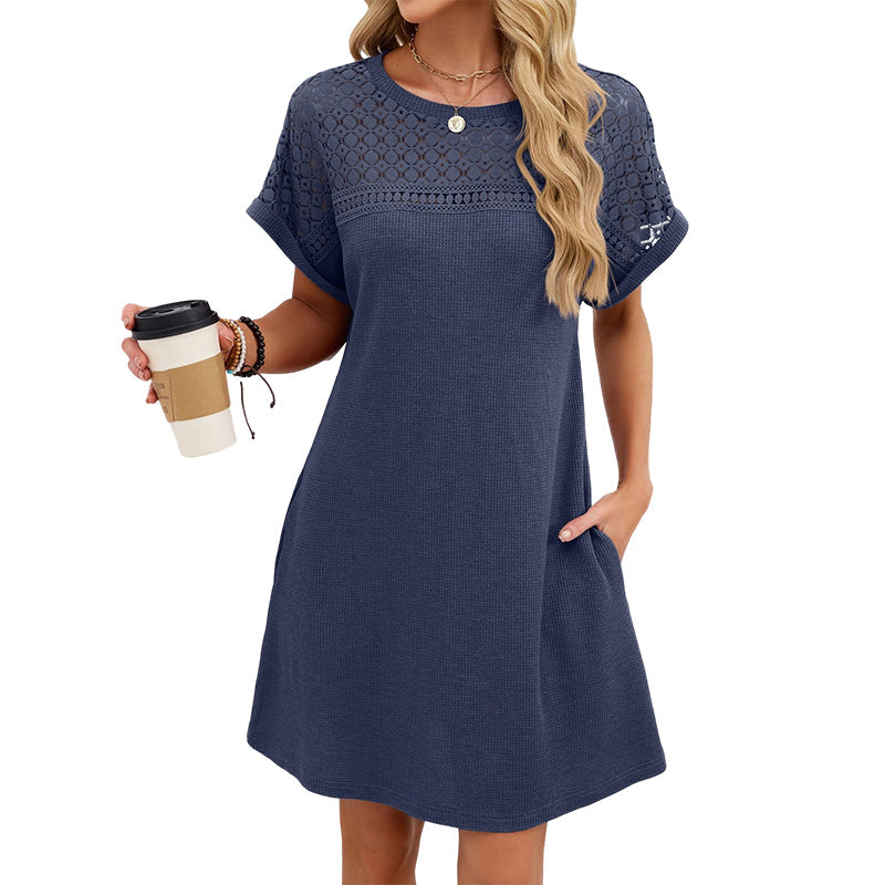 50% OFF! 👗💥Women's Short Sleeve Lace Patchwork A-Line Dress