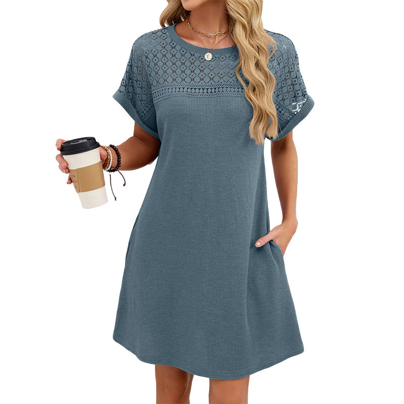 50% OFF! 👗💥Women's Short Sleeve Lace Patchwork A-Line Dress