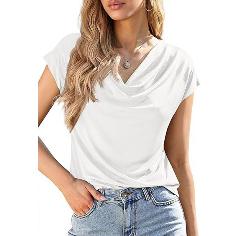 👕 LIMITED-TIME 50% OFF! ✨ Women's Cowl Neck Top – Cap Sleeve, Draped, Soft Fabric 🌸