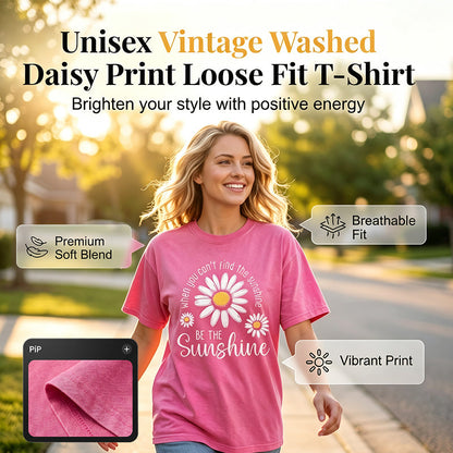🏆Hot Sale 50% OFF🔥Unisex Vintage Washed Daisy Print Loose Fit T-Shirt