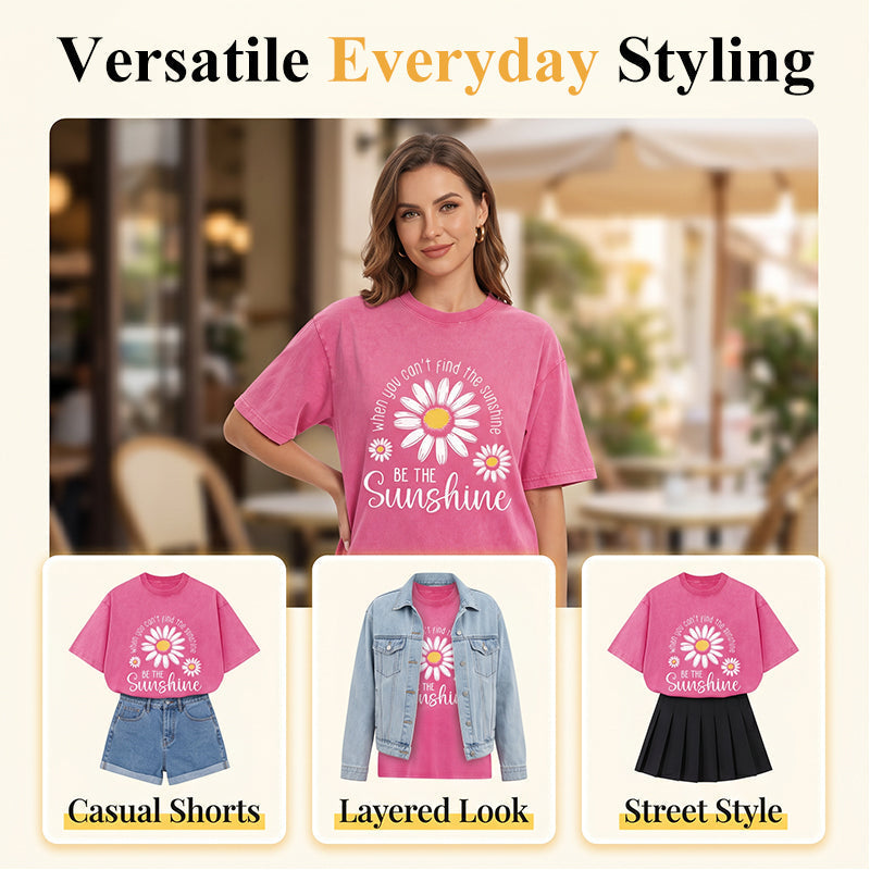 🏆Hot Sale 50% OFF🔥Unisex Vintage Washed Daisy Print Loose Fit T-Shirt