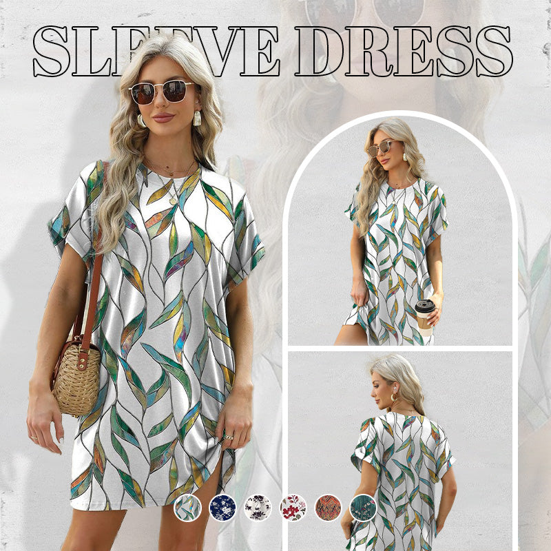 💃 Last Day Sale 50% Off 💐Loose Fit Short Sleeve Dress with Versatile Print Designs