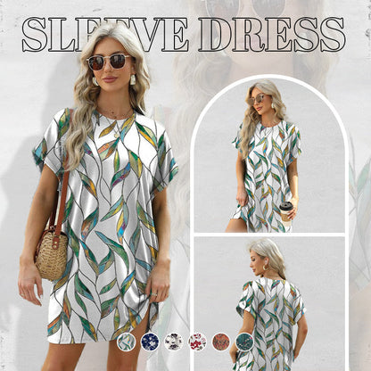 💃 Last Day Sale 50% Off 💐Loose Fit Short Sleeve Dress with Versatile Print Designs
