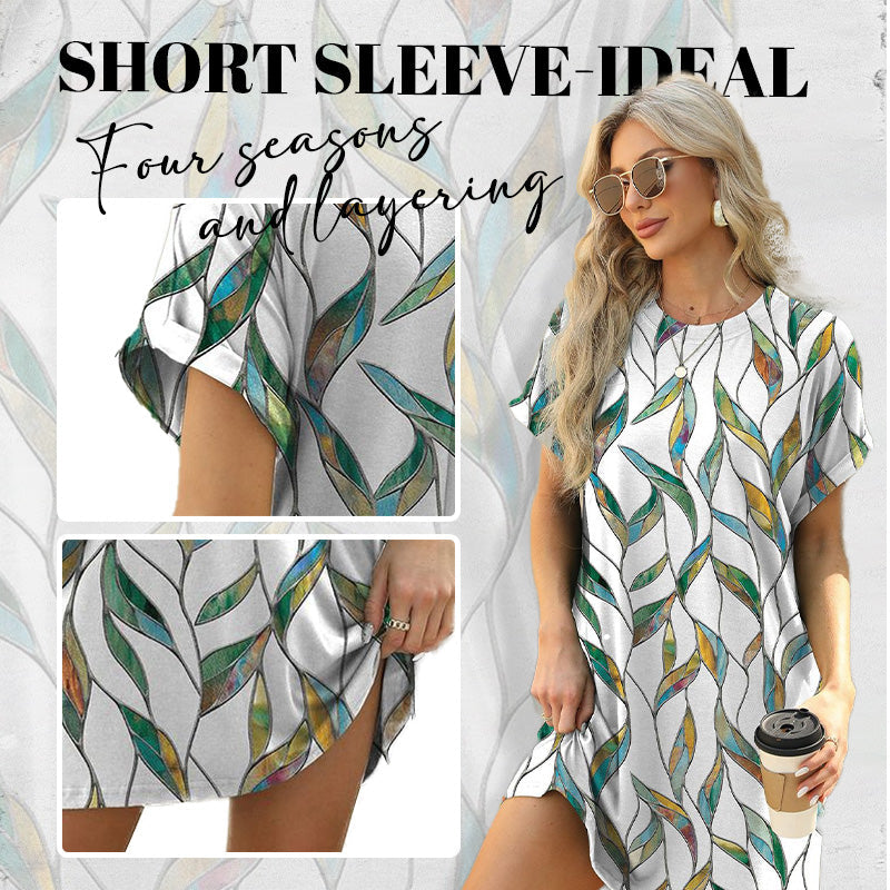 💃 Last Day Sale 50% Off 💐Loose Fit Short Sleeve Dress with Versatile Print Designs