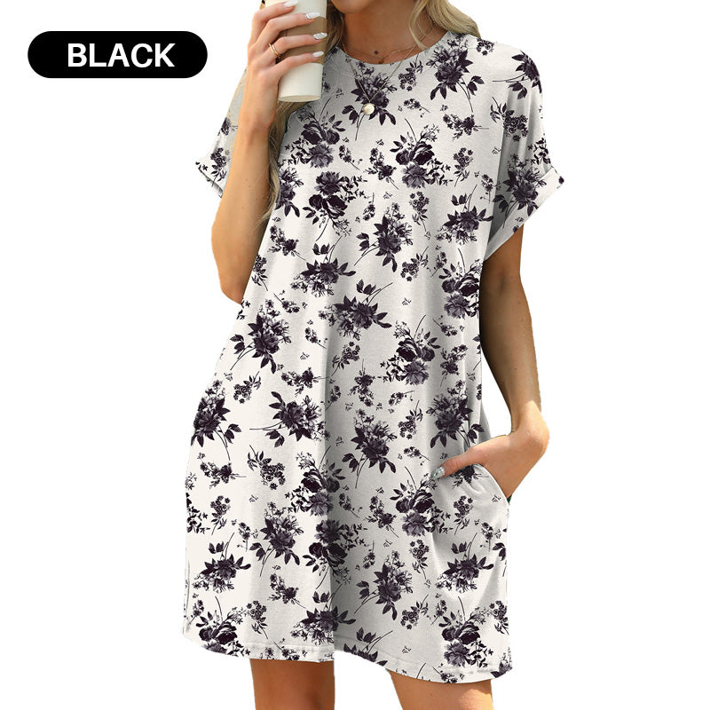 💃 Last Day Sale 50% Off 💐Loose Fit Short Sleeve Dress with Versatile Print Designs