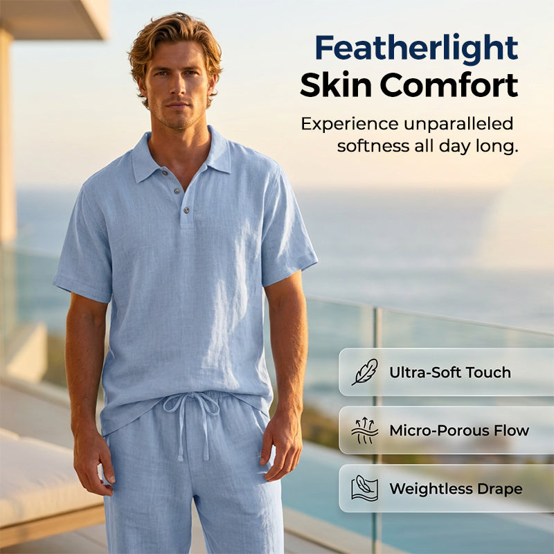 📢📢50% OFF !! ⏰Men's Casual Linen Blend Shirt and Pants Set Loose Fit Beach Wear