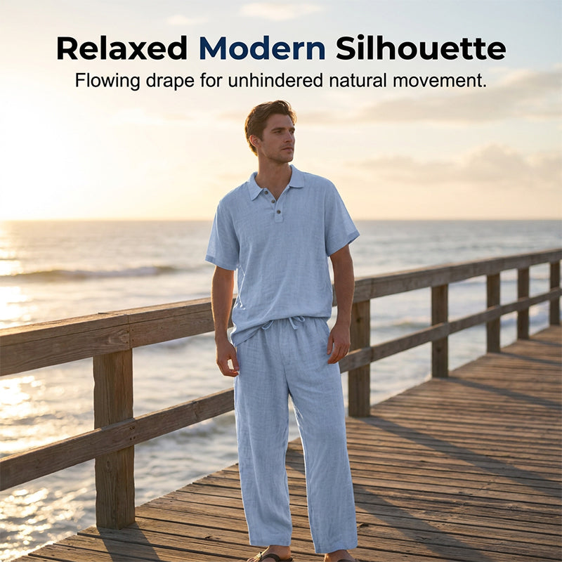 📢📢50% OFF !! ⏰Men's Casual Linen Blend Shirt and Pants Set Loose Fit Beach Wear