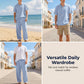 📢📢50% OFF !! ⏰Men's Casual Linen Blend Shirt and Pants Set Loose Fit Beach Wear