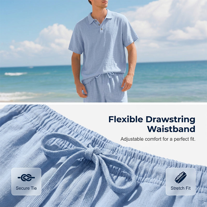 📢📢50% OFF !! ⏰Men's Casual Linen Blend Shirt and Pants Set Loose Fit Beach Wear